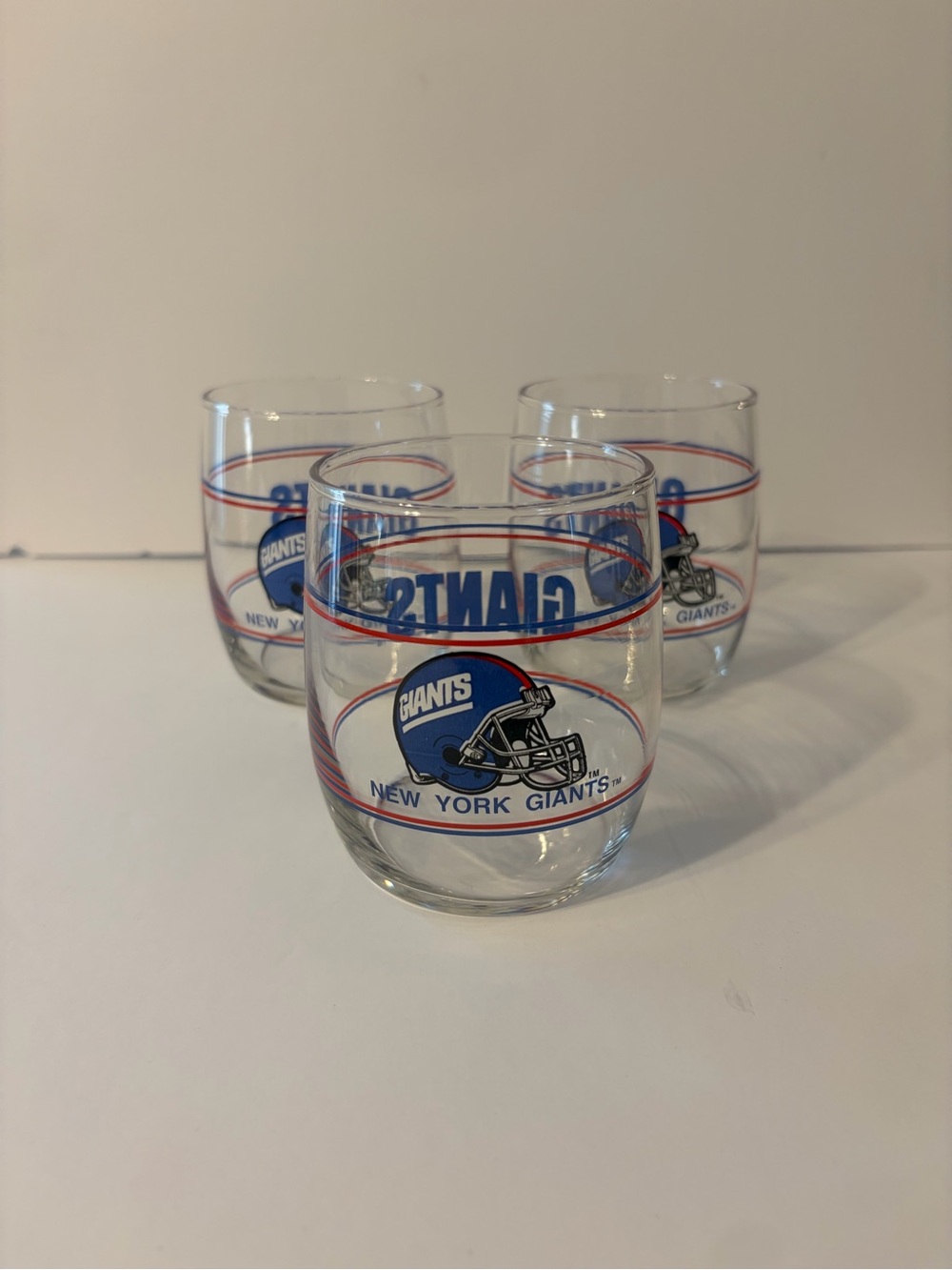 Vintage New York Giants glass tumblers set/3 Libbey NFL football barware retro